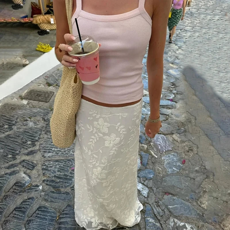 Aiertu  Elegant French A-Line Mesh Fashion Long Skirts Vintage High Waist Casual Y2K Spring Summer Evening Party New Maxi Skirt Aiertu