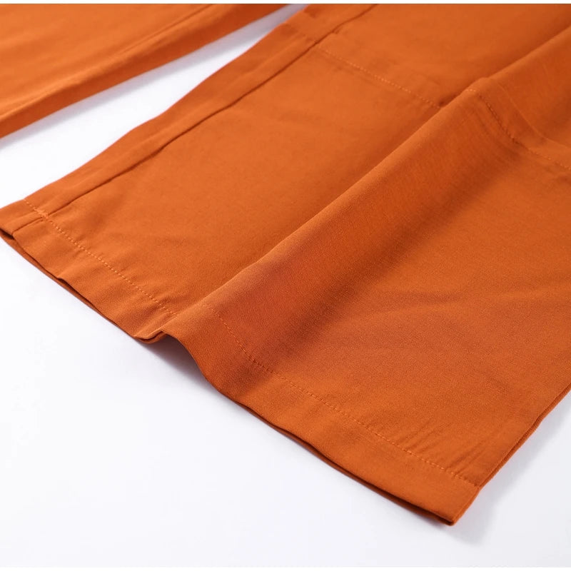 Aiertu  -  Elegant Orange Long Pants Sets For Women Casual Single Breasted Lapel Loose Shirts Wide Leg Straight Trousers Lady 2 Pieces Suit Aiertu