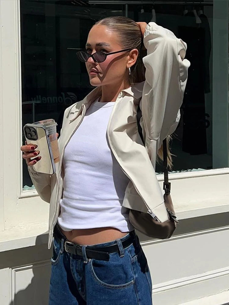 Aiertu  -  Zipper Cropped Jacket For Women Spring Long Sleeve Bomber Jacket Coat Streetwear Loose Demi-Season Jacket Outwear 2026 New Aiertu