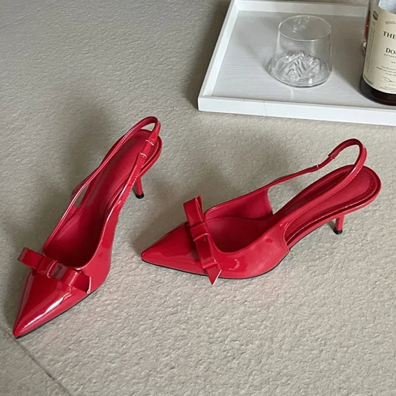 Aiertu  -  New Design Slingbacks Butterfly-knot Women Pumps Sexy Pointed Toe Thin Heels Stripper Party Shoes Large Size 35-43 Aiertu