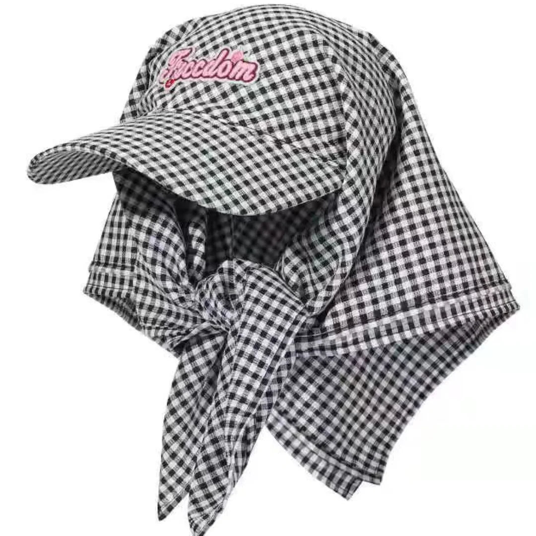 Aiertu  -  Sweet Cool Lattice Headscarf Hats Women Girl Summer Sun Protection Baseball Caps Adjustable Foldable Beach Hat Portable Sun Hat Aiertu