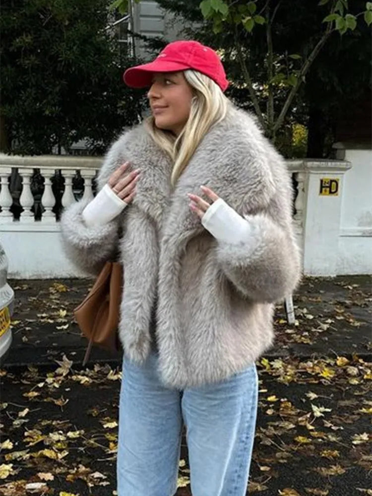 Aiertu  -  Elegant Faux Fur Cardigan Coats Women Winter Long Sleeve Loose Luxury Coats Female Chic Solid Streetwear All-match Outcoat Aiertu