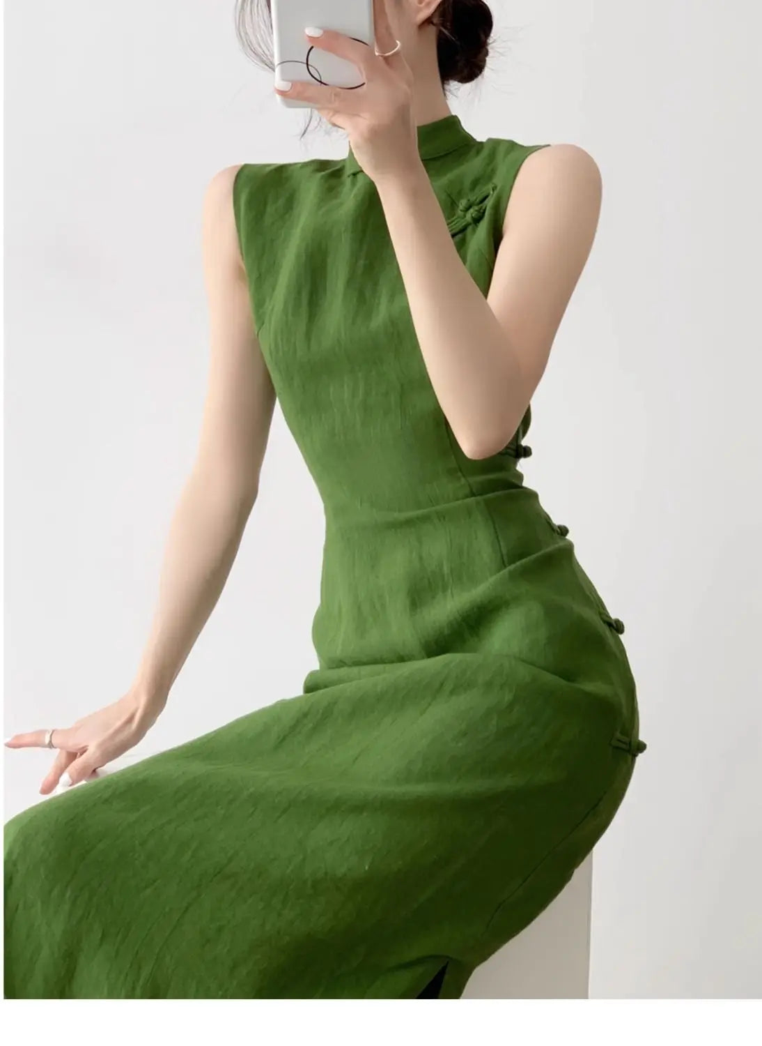 Aiertu  -   vintage natural literature art dress chinese style daily improved leisure qipao sexy sleeveless waist cinching slit qipao Aiertu