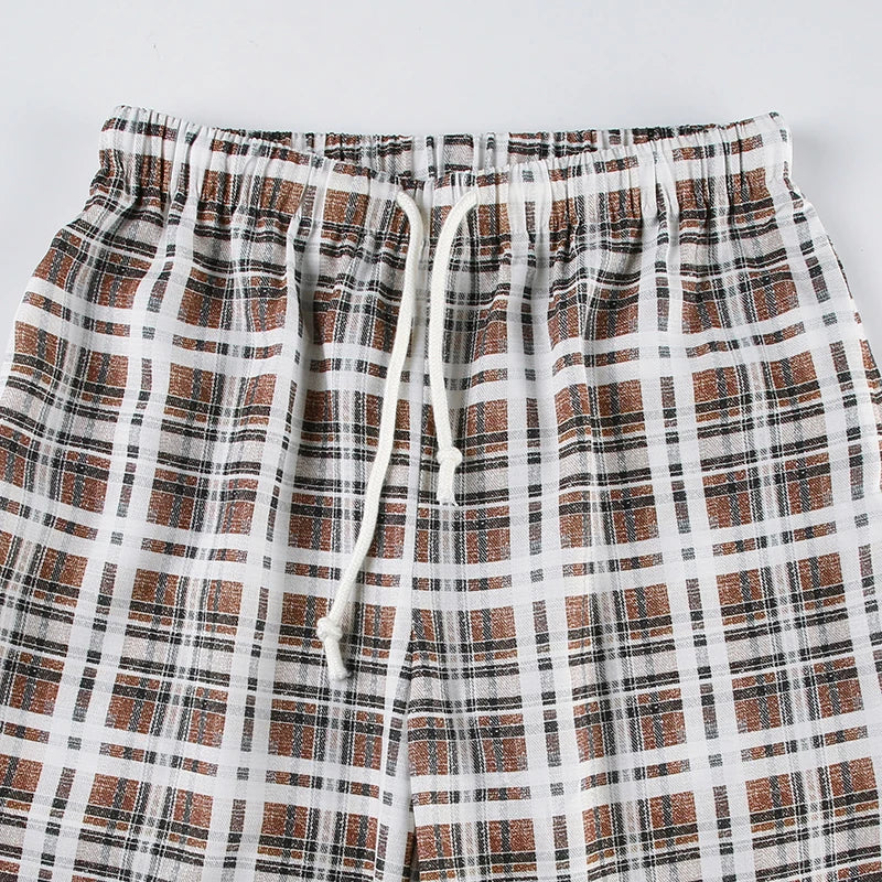 Aiertu  Streetwear Drawstring Plaid Pants Elastic Waisted Fashion Casual Sweatpants Harajuku Aesthetic Y2K Straight Pants Aiertu