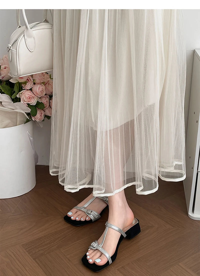 Aiertu  -  Summer Women Fashion Open Toe Slippers Casual Thick Heel Beach Vacation Slides Party Dress Shoes Aiertu