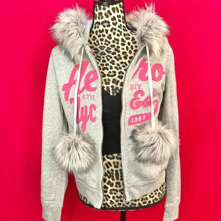 Aiertu  -  American Fashion Y2K Top Plush Warm Harajuku Embroidery Light Colored Hooded Zipper Design Clothing Kawaii Clothing Aiertu