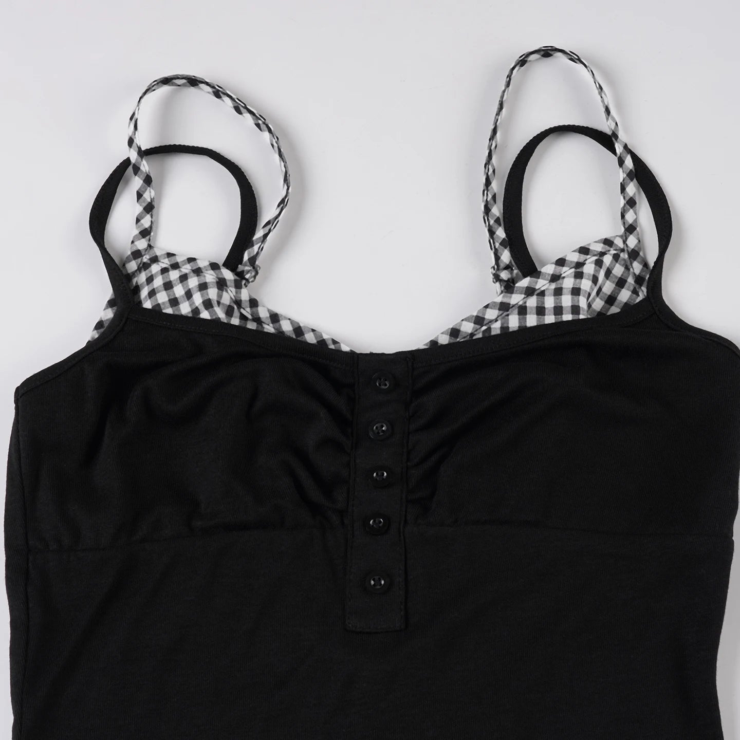 Aiertu  -  Slim Patchwork Plaid Camis Top Fake 2 Piece Holiday Slash Neck Sleeveless Tank Tops Women 2026 Summer Fashion Streetwear Aiertu