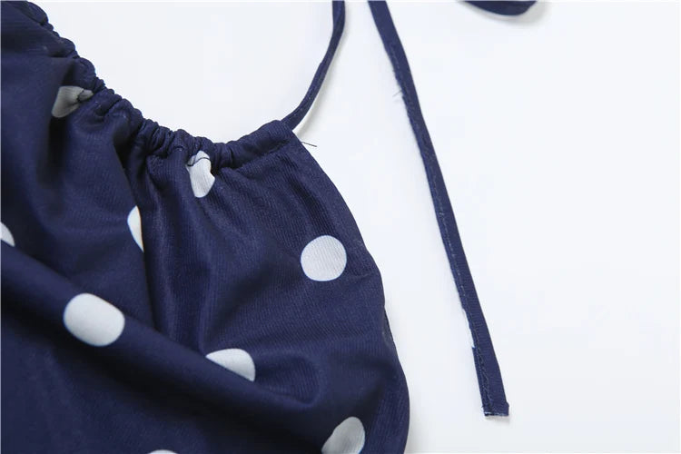 Aiertu  -  Sexy Polka Dot Print 2-Piece Set Women Halter Bandage Halter Backless Sleeveless Mini Tops+Straight Skirt Matching Suit Aiertu