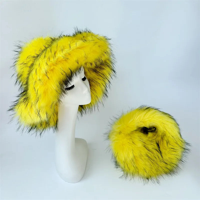 Aiertu  -  Winter Hat New Candy Color Faux Fur Y2k Warm Plush Basin Hat Unisex Bucket Hat Bob Homme Aiertu