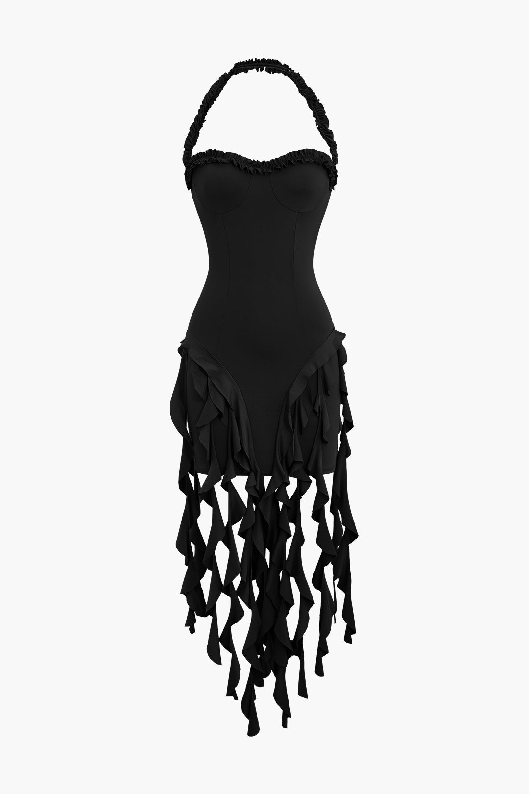 Aiertu  Ruffle Tassel Halter Bustier Mini Dress Aiertu