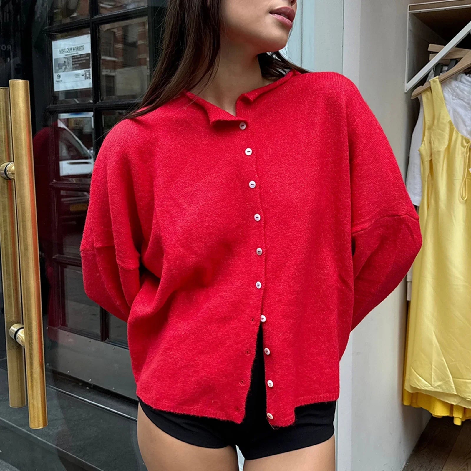 Aiertu  -  Women Casual Cardigan Sweaters Crewneck Button Down Knit Tops Going Out Lightweight Knitwear Fashion Y2K Streetwear Aiertu