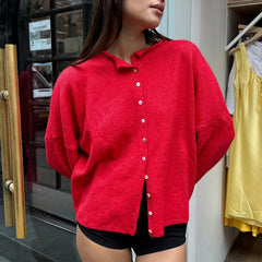 Aiertu  -  Women Casual Cardigan Sweaters Crewneck Button Down Knit Tops Going Out Lightweight Knitwear Fashion Y2K Streetwear Aiertu