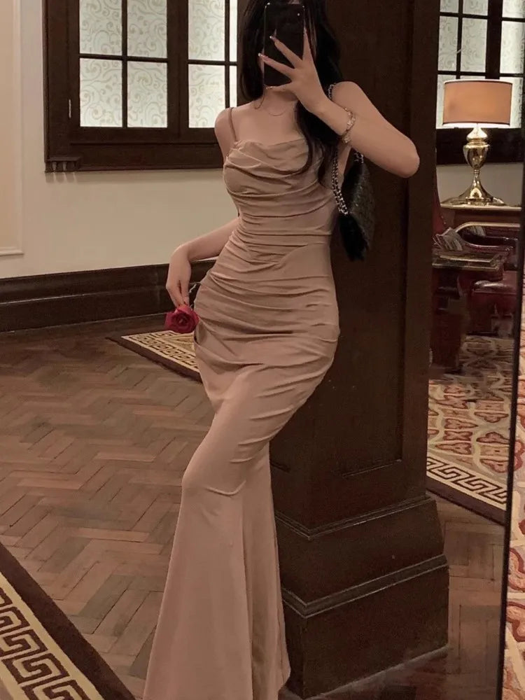 Aiertu  -  Sexy Bodycon Mermaid Womens Dresses Elegant Spaghetti Strap Evening Party Runway Vestidos Summer Korean Female Solid Long Robe Aiertu