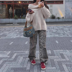 Aiertu  -  party look snspos Irregular Slash Neck Design Loose Casual Knitted Sweater Long Sleeve Sweater Solid Color Ladies Autumn Winter Pullover Tops Aiertu