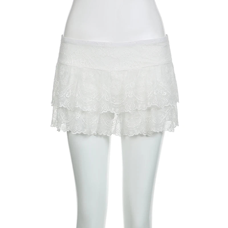 Aiertu  Y2K Aesthetic Lace Mini Skirts Low Waisted Sexy 90s Party Outfits for Women Fashion Streetwear 90s Solid Bottoms Aiertu