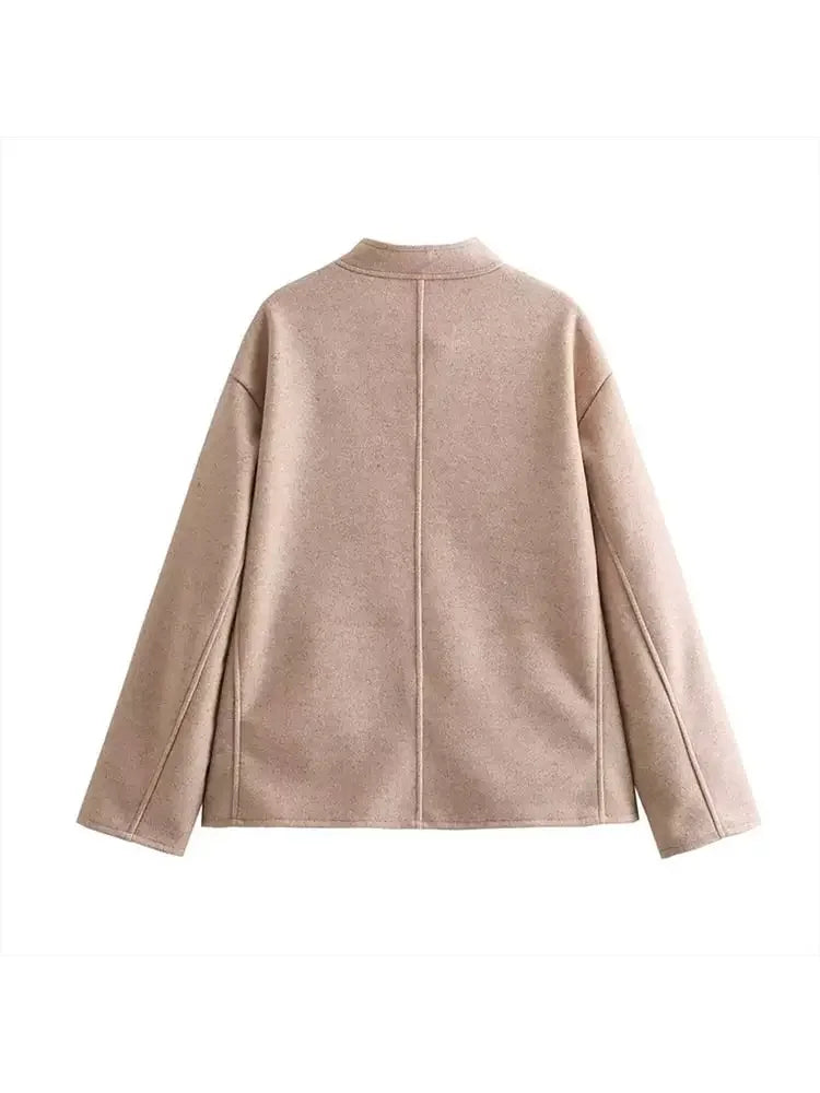 Aiertu  -  Women Solid Blends Bomber Coat Fashion Loose Single Breasted Long Sleeve Pockets Female Jackets 2026 Chic Lady Commuter Coats Aiertu