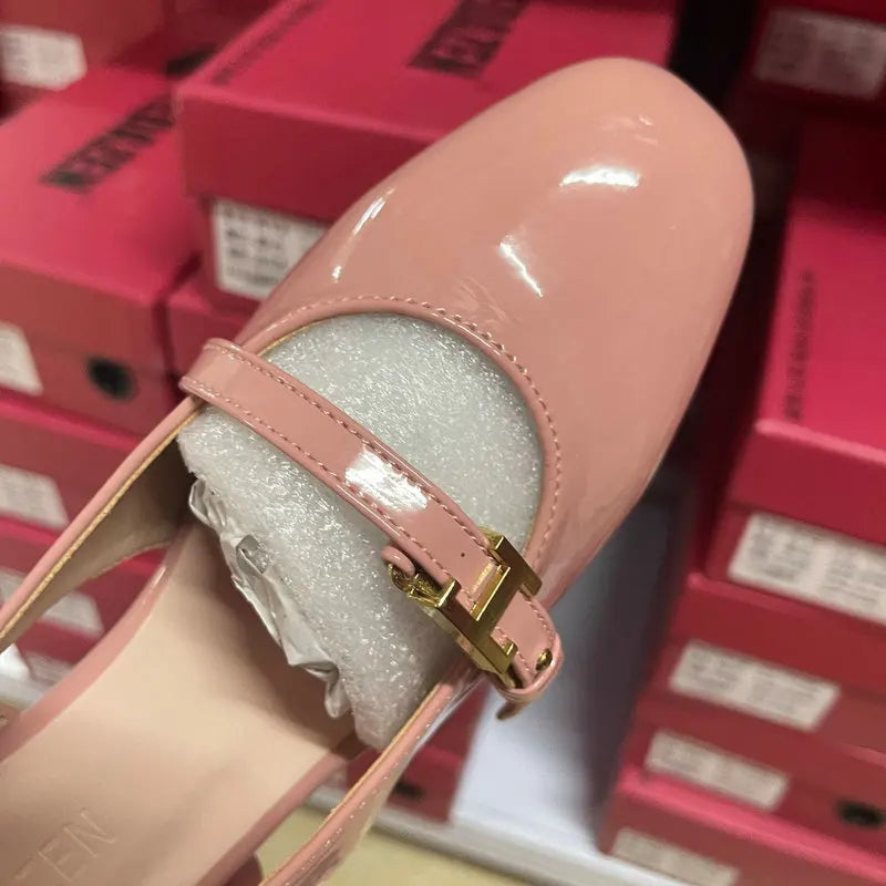 Aiertu  -  French Round Head One-Line Buckle Flat Shoes Women'S Gentle Style Ballet Shoes Back Empty Toe Sandals Aiertu