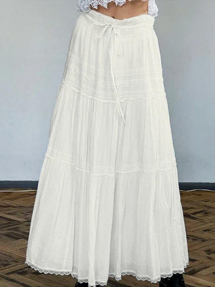 Aiertu  French Lace Splice Drawstring Maxi Skirt Aiertu