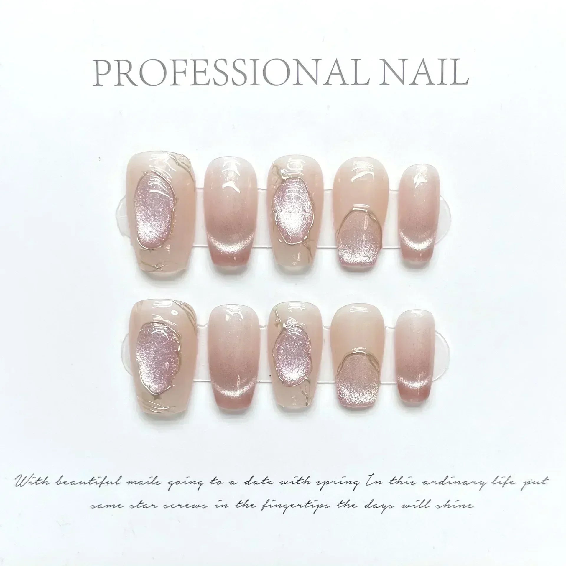 Aiertu 10Pcs Cat Eye Handmade Press On Nails with Gradient Design False Nails Full Cover French Ballerina Wearable Artificial Nail Tips Aiertu