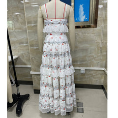 Aiertu    -  Luxury Women Slip Dress Sleeveless Floral Dress Lace Tierred Patchwork Layered Summer Long Dress for Cocktail Party Aiertu
