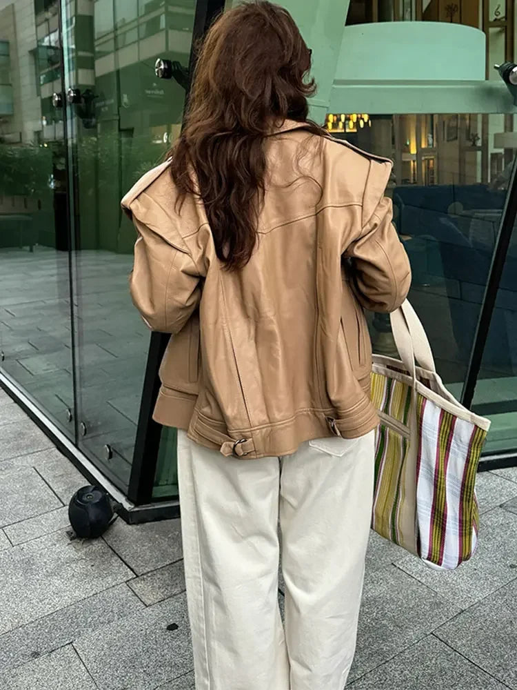 Aiertu  -  Retro Lapel With Pocket Pu Leather Jacket Women Fashion Single Breasted Long Sleeve Loose Coat 2026 Autumn Chic Lady New Outwear Aiertu