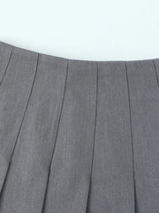 Aiertu  Women Fashion Grey Pleated Side Zipper Mini Skirts Vintage High Waist A-Line Female Chic Lady Skirts Aiertu
