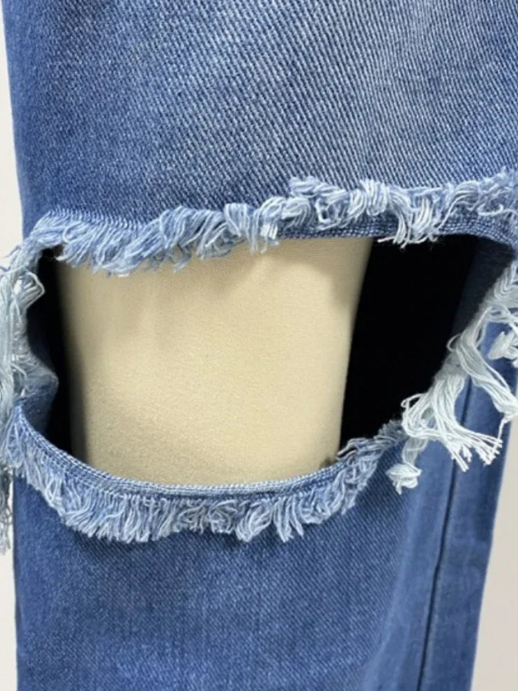 Aiertu  -  Women's Denim Pants 2026 Summer Fashion High Waisted Handmade Frayed Edge Wide Leg Pants Streetwear Ripped Baggy Jeans Aiertu