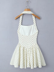 Aiertu  -  Backless Halter Polka Dot Dress For Women Plunge Bodycon Party Dress Sleeveless Elegant Chic MIni Pleated Dress A-line Aiertu