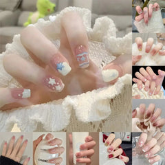 Aiertu  -  Fashion Wearable Manicure Fake Nails Gradients Bling French False Nails Glossy Full Cover Press On Nails for Women and Girls Aiertu