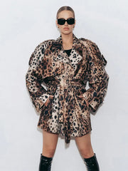 Aiertu  -  Chic Leopard Print Women's Mid-length Belted Trench Coat Fashion Lapel Long Sleeve Front Button Jacket Lady Streetwear Outercoat Aiertu