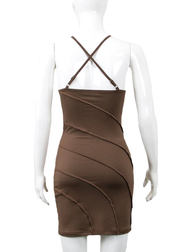 Aiertu Sexy Wrap Chest Wave Line Slim Bodycon Mini Dress Women Sleeveless Solid Color Skinny Evening Dress Club Party Vestidos Aiertu