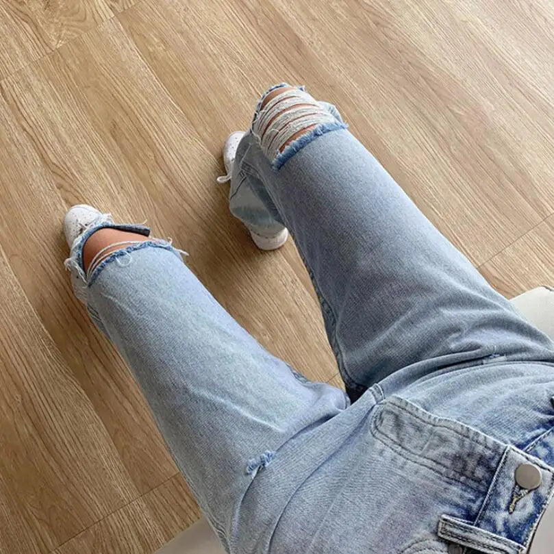 Aiertu  -  Women's Jeans Large Size Boyfriend y2k Denim Pants Female High Waist Mom Ripped Jeans Stright Trousers Aiertu