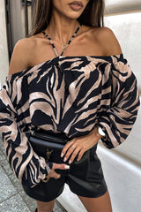 Aiertu  -Sexy Zebra Print Leopard Lace Up Patchwork Halter Blouses aiertu