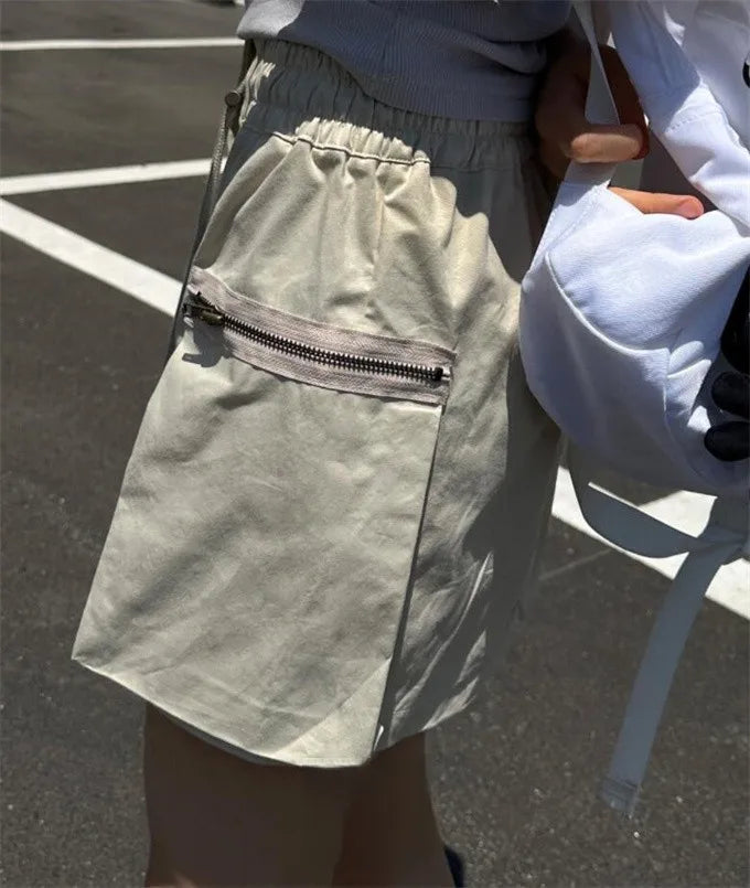 Aiertu  -  Spice Girls High Street Drawstring Elastic Waist All Match Mini Skirt korean Summer New Fashion Double Pocket Skirts for Women Aiertu