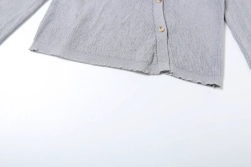 Aiertu  -  Hollow Button Knitted Cardigan Top Female Sexy See Through Lapel Contrast Slim Spring New Long Sleeve Women's Sweater Top Aiertu