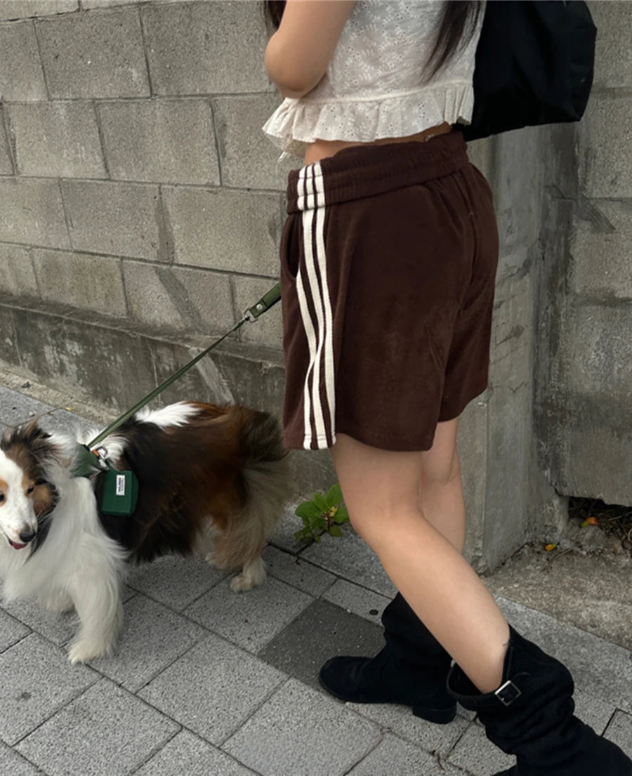 Aiertu  -  Korean Simple High Street Side Stripes Drawstring Elastic Waist Casual Shorts Summer New The Spice Girls Casual All Match Shorts Aiertu