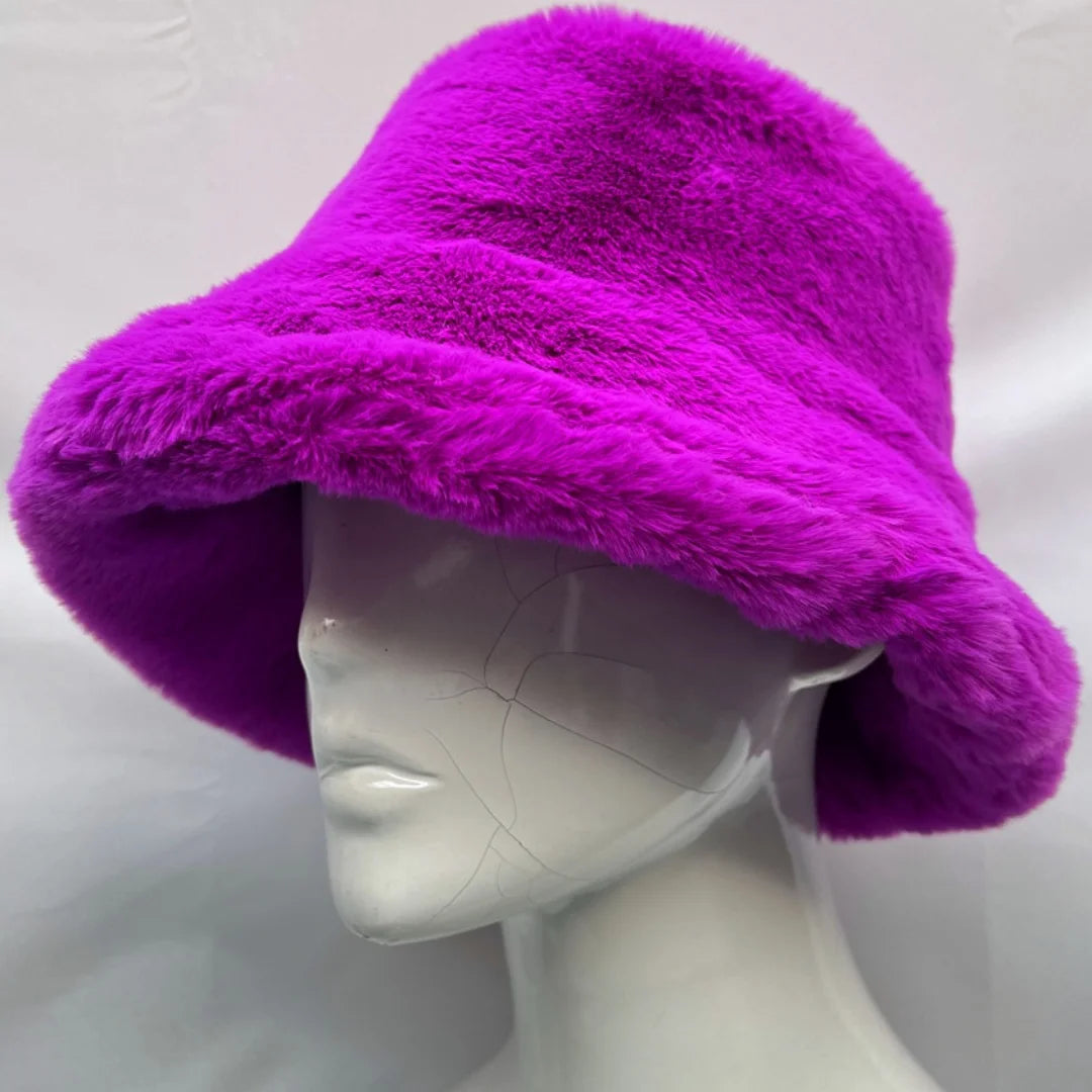 Aiertu  -  Winter 58-60cm XL Faux Fur Bucket Hat For Women Outdoor Warm Luxury Oversize Fisherman Hat Girl Trendy Party Long Fur Panama Cap Aiertu
