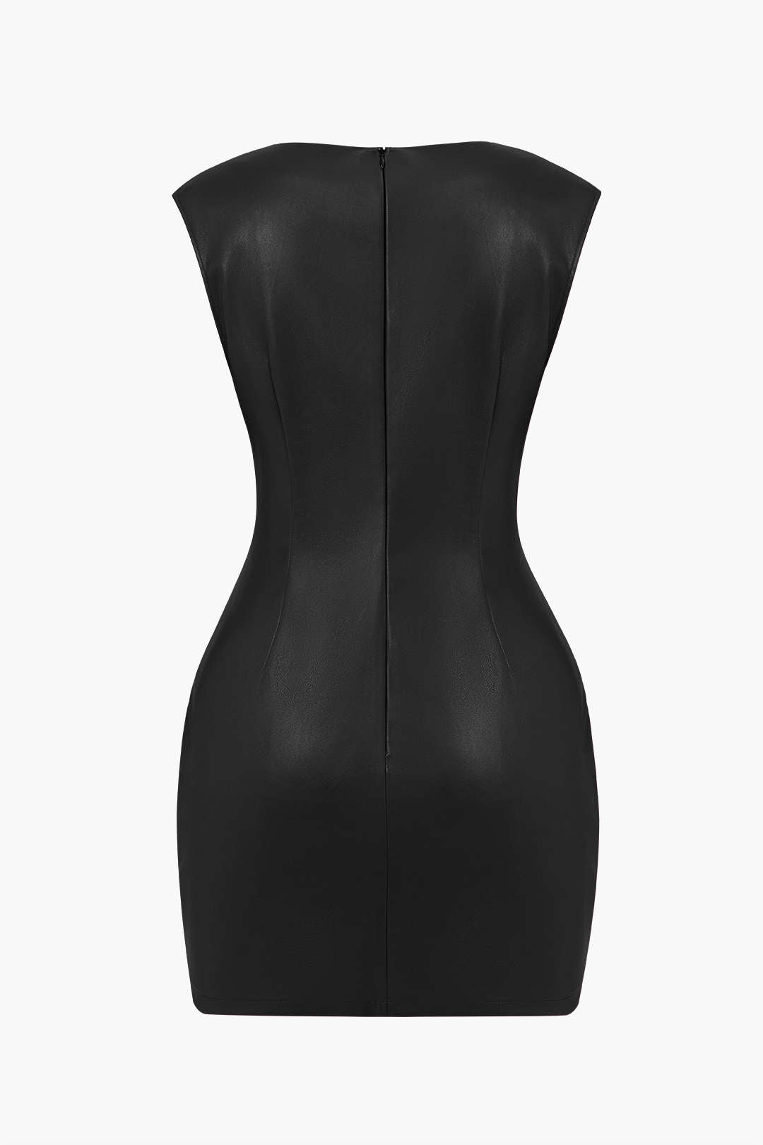 Aiertu  Ruched Faux Leather V-Neck Bodycon Mini Dress Aiertu