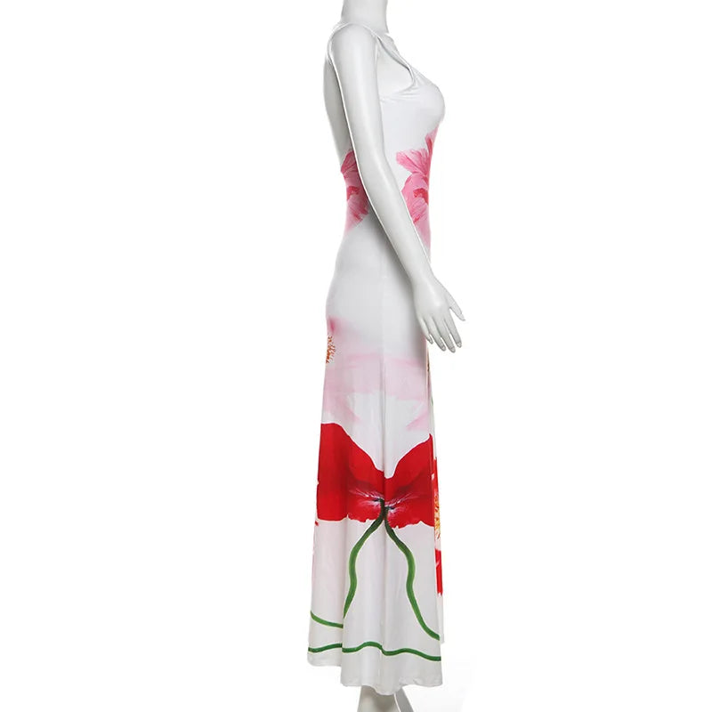 Aiertu  -  2025 New Trend Dress Women Sexy Summer Flowers Camis Sleeveless Soft Stretch Sweet Maxi Bodycon Skinny Elastic Vestidos Aiertu