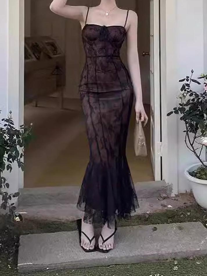 Aiertu  -  Lace Tie Slim Fishtail Dress Aiertu