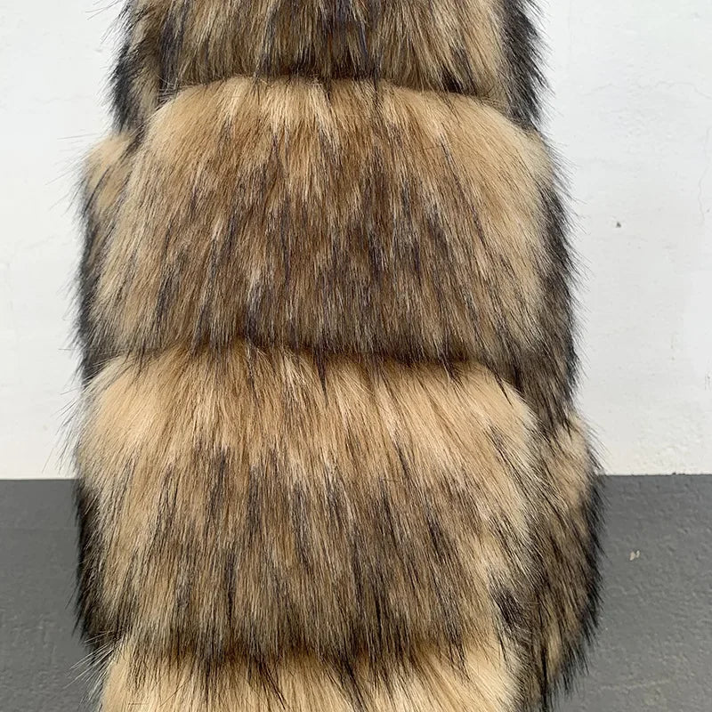 Aiertu  -  Women Fashion Faux Raccoon Fur Coat Luxury Short Furry Fur Top Jacket Women Winter Plush Fluffy Jacket Thick Fur Coats for Women Aiertu