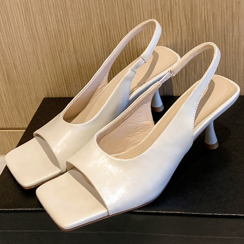 Aiertu  -  Women's genuine leather thin high heel square toe slip-on sandals elegant ladies evening dress pumps heels daily shoes for women Aiertu