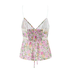 Aiertu  -  New Women Lace Trim Floral Print Camis Sexy Sleeveless V Neck Female Summer Boho Crop Top Aiertu