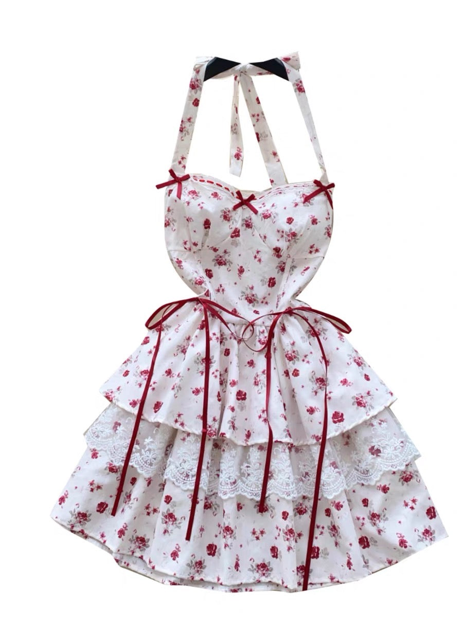 Aiertu  Cherry Bird Red Ribbon Coquette Dress Aiertu