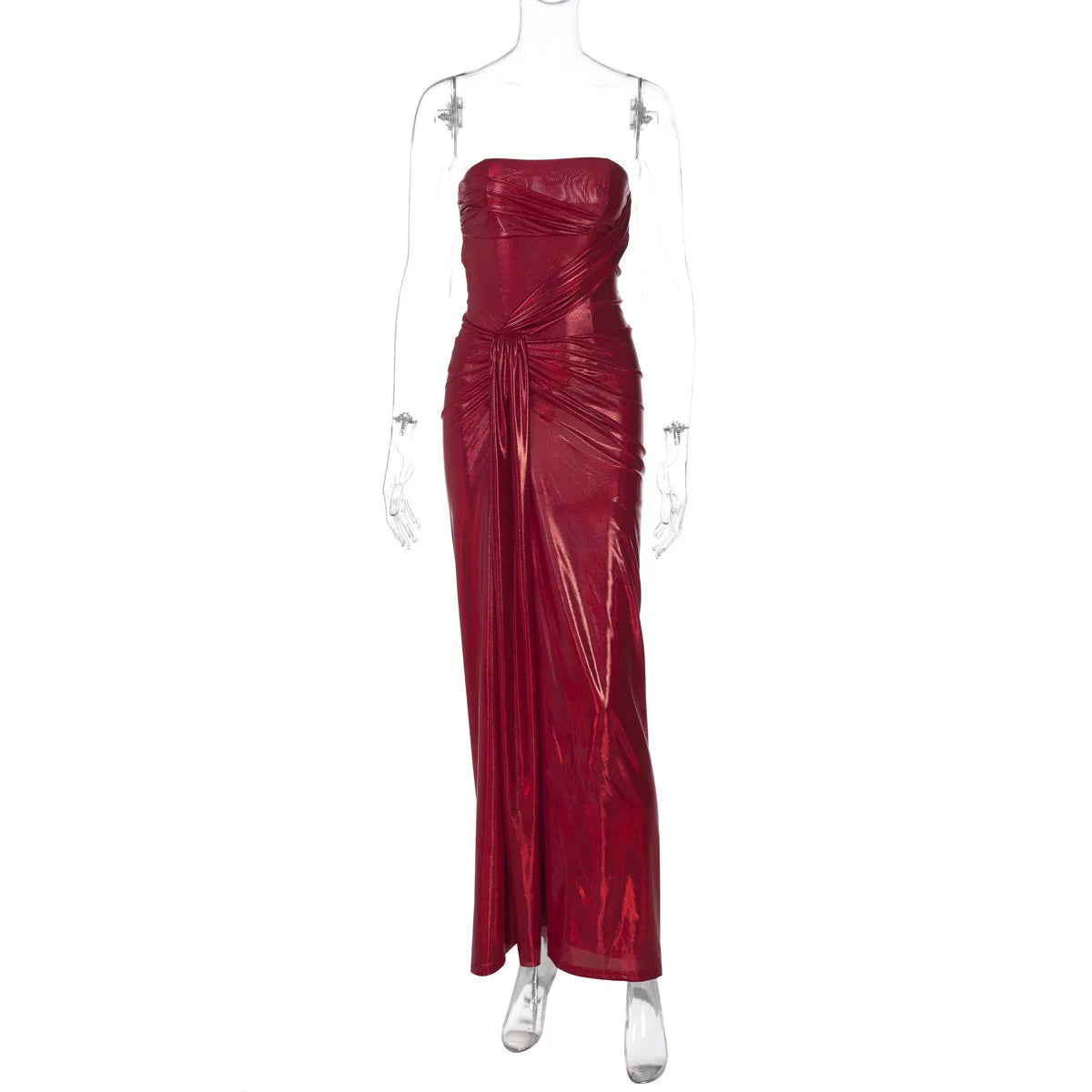 Aiertu  -  Women Sexy Metallic Shiny Strapless Ruched Maxi Evening Party Dress Elegant Sleeveless Backless 2025 Valentine's Day Long Robe Aiertu