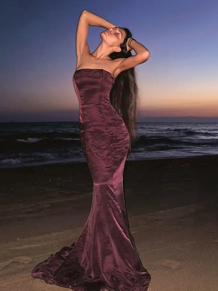 Aiertu  -  Luxurious Velvet Slim Strapless Fishtail Dress Women Elegant Backless Sleeveless Maxi Dresses 2026 New Lady Party Evening Gowns Aiertu