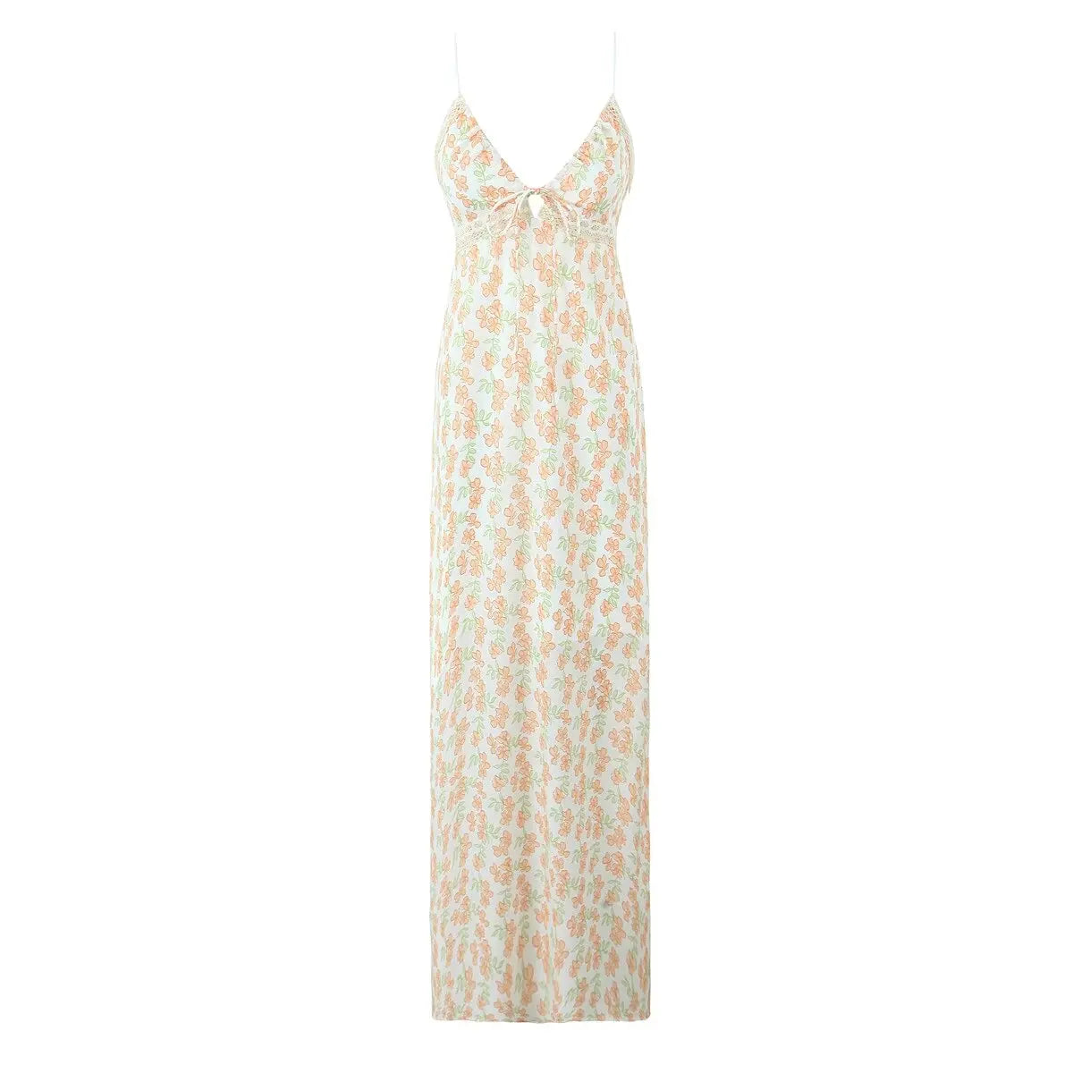 Aiertu  -  French lace stitching resort style V-neck suspender dress summer new sexy slim printed long skirt Aiertu