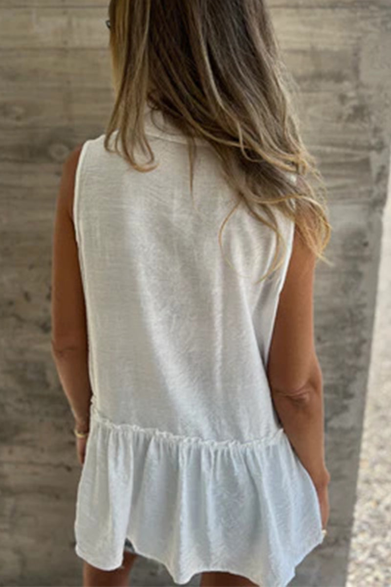 Aiertu  -Casual Buttons Pleated Flounce Turndown Collar Blouses(3 Colors) aiertu