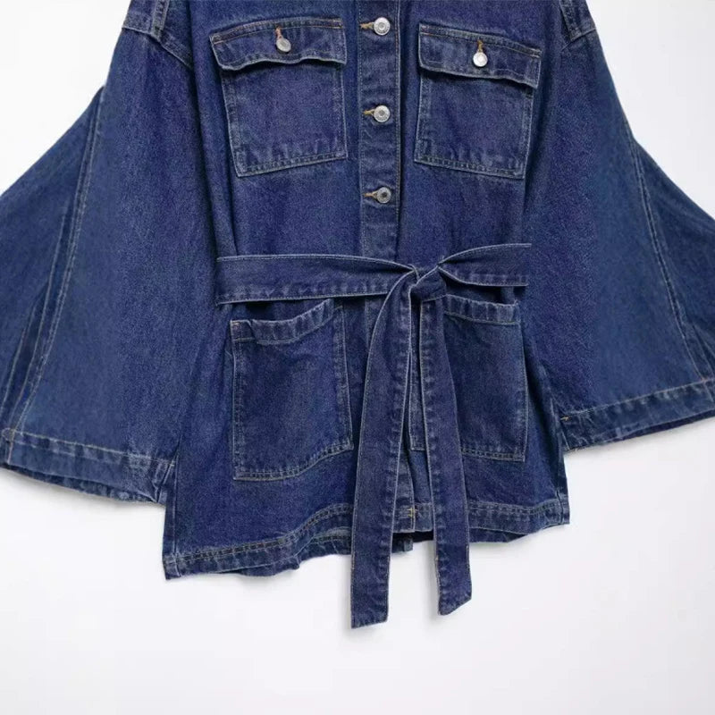 Aiertu  -  Fashion Women's Denim Jackets With Belt Casual Lapel Single-breasted Pockets Washed Jacket 2025 Spring Lady Y2k Street Outwear Aiertu