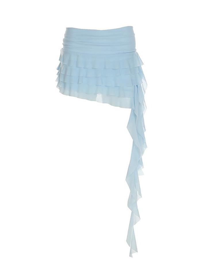 Aiertu  -Ruffled Mesh Asymmetrical Mini Skirt aiertu